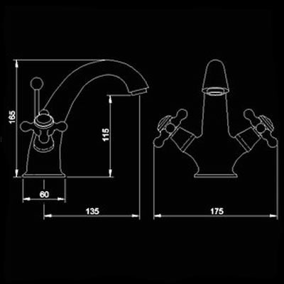 Technical image of Hudson Reed Jade Mono basin mixer + free pop up waste.