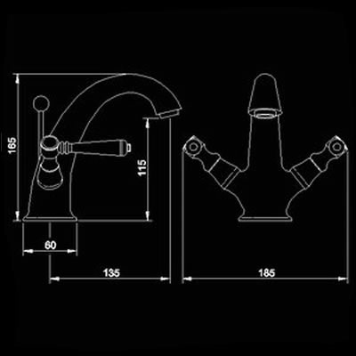 Technical image of Hudson Reed Jade Lever mono basin mixer + free pop up waste.