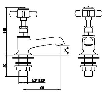 Technical image of Nuie Beaumont Basin & Bath Tap Pack (Chrome).