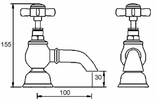 Technical image of Nuie Beaumont Basin & Bath Tap Pack (Chrome).