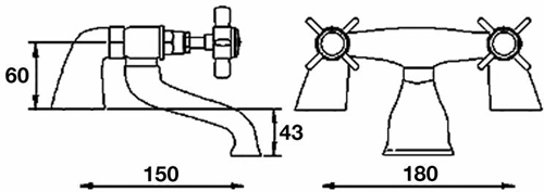 Technical image of Nuie Beaumont Basin & Bath Filler Tap Pack (Chrome).