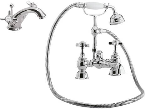 Larger image of Nuie Beaumont Mono Basin & Bath Shower Mixer Tap Pack (Chrome).