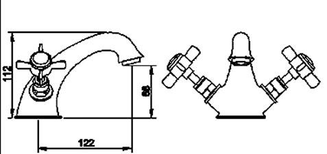 Technical image of Nuie Beaumont Mono Basin & Bath Shower Mixer Tap Pack (Chrome).