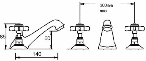 Technical image of Nuie Beaumont 3 Hole Basin Mixer & Bath Shower Mixer Tap Pack (Chrome).