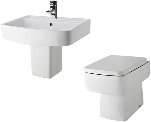 Larger image of Nuie Bliss Back To Wall Toilet Pan With Seat, Basin & Semi Pedestal.