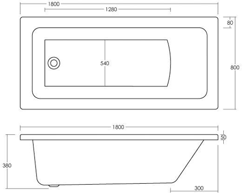 Technical image of Hudson Reed Baths Mono Square Single Ended Bath With Panels. 1800x800mm.