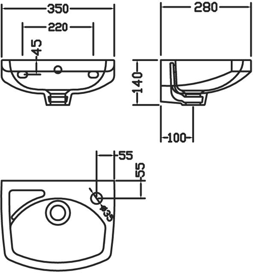 Technical image of Premier Brisbane Toilet & 350mm Wall Hung Basin Pack.