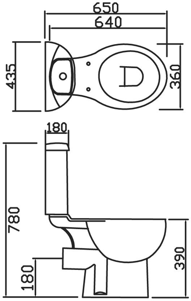 Technical image of Premier Brisbane Toilet & 350mm Curved Fronted Wall Hung Basin Pack.