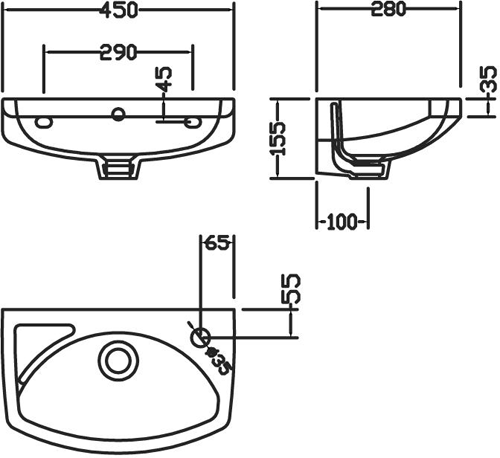 Technical image of Premier Brisbane Toilet & 450mm Wall Hung Basin Pack.