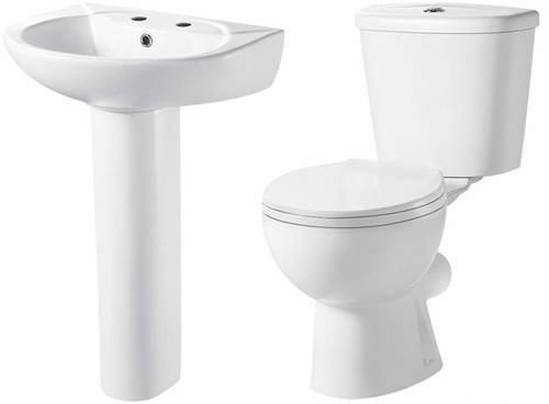 Larger image of Premier Brisbane Bathroom Suite With Toilet, Basin & Ped (2 Tap Hole).