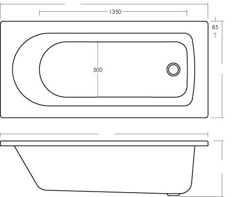 Technical image of Ultra Baths Shore Single Ended Eternalite Acrylic Bath. 800x1800mm.