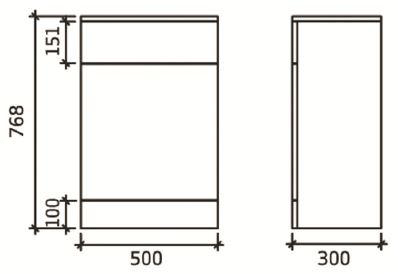 Technical image of Nuie Marvel Back To Wall Unit With Pan, Cistern & Seat (White). 500x768mm.