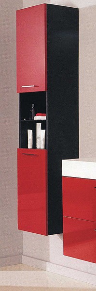 Larger image of Hudson Reed Contrast Wall Storage Cabinet (Red & Black). 1600x350x300mm.