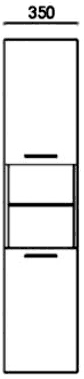 Technical image of Hudson Reed Contrast Wall Storage Cabinet (Red & Black). 1600x350x300mm.