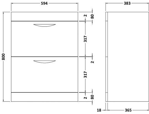 Technical image of Hudson Reed Memoir 600mm Vanity Unit & 120 Basin (Grey).