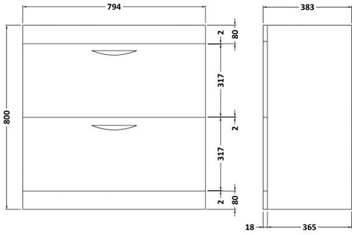 Technical image of Hudson Reed Memoir 800mm Vanity Unit & 123 Basin (Grey).