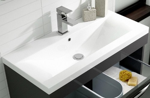 Example image of Hudson Reed Memoir 600 Wall Hung Vanity Unit & 122 Basin (Grey).