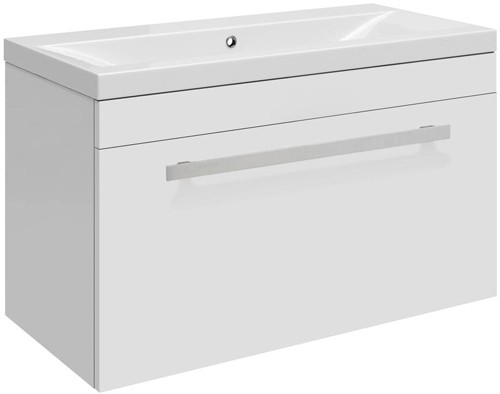Larger image of Ultra Design Wall Hung Vanity Unit With Option 2 Basin (White). 594x399mm.
