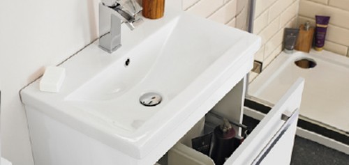 Example image of Ultra Design Wall Hung Vanity Unit With Option 2 Basin (White). 594x399mm.