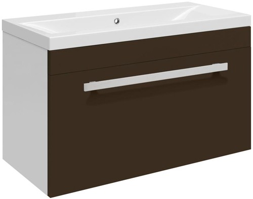 Larger image of Ultra Design Wall Hung Vanity Unit With Option 1 Basin (Brown). 594x399mm.