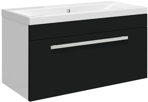 Larger image of Ultra Design Wall Hung Vanity Unit With Option 1 Basin (Black). 794x399mm.