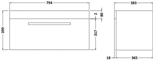 Technical image of Ultra Design 800mm Vanity Unit Suite With BTW Unit, Pan & Seat (Black).