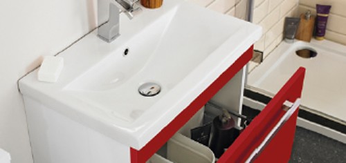 Example image of Ultra Design Vanity Unit With Option 2 Basin (Red). 594x800mm.
