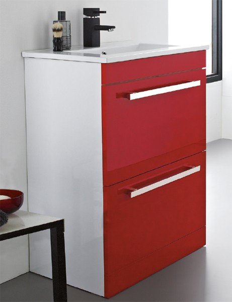 Example image of Ultra Design Vanity Unit With Option 2 Basin (Red). 594x800mm.