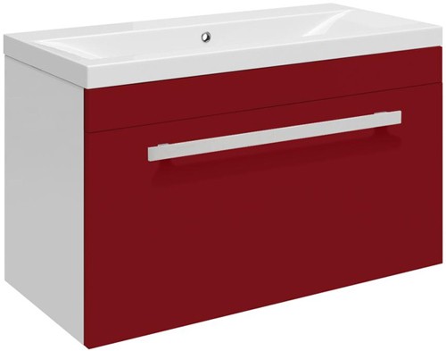 Larger image of Ultra Design Wall Hung Vanity Unit With Option 2 Basin (Red). 594x399mm.