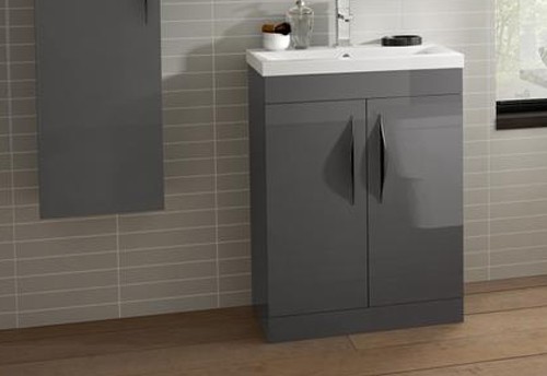 Example image of Hudson Reed Memoir 600 Vanity Unit With Doors & 122 Basin (Grey).