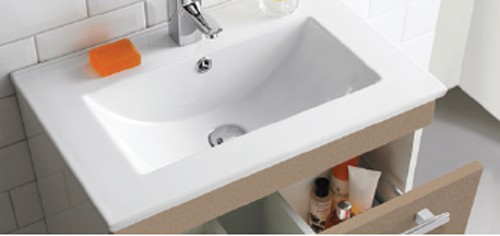 Example image of Ultra Design Wall Hung Vanity Unit With Option 1 Basin (Caramel). 594x399.