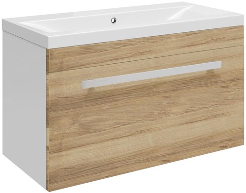 Larger image of Ultra Design Wall Hung Vanity Unit With Option 1 Basin (Walnut). 594x399.