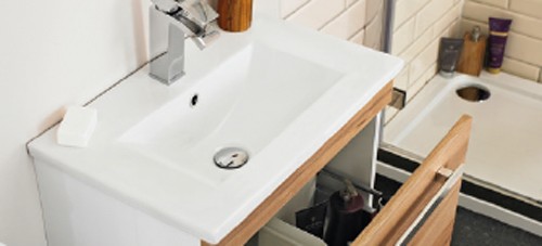 Example image of Ultra Design Wall Hung Vanity Unit With Option 1 Basin (Walnut). 594x399.
