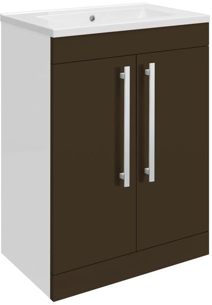 Larger image of Ultra Design Vanity Unit With Doors & Option 2 Basin (Brown). 594x800mm.