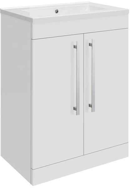 Larger image of Ultra Design Vanity Unit With Doors & Option 2 Basin (White). 594x800mm.