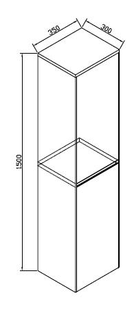 Technical image of Hudson Reed Erin Wall Mounted Tall Side Cabinet (Light Oak).