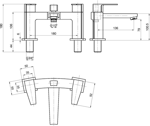 Technical image of Hudson Reed Camber Designer Bath Shower Mixer Tap With Kit (Chrome).