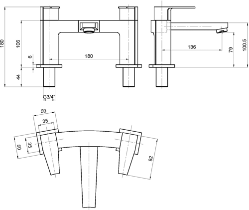 Technical image of Hudson Reed Camber Designer Basin & Bath Filler Tap (Chrome).