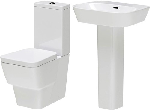 Larger image of Premier Ceramics Flush To Wall Toilet With Seat, Basin & Full Pedestal.