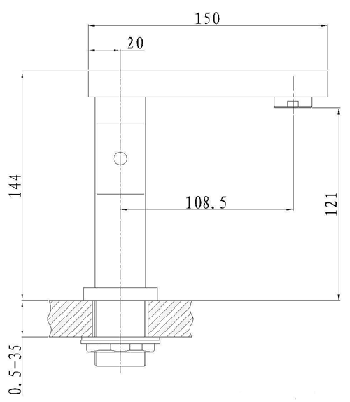 Technical image of Hudson Reed Carmen Mono Basin Mixer With Free Push Button Basin Waste.