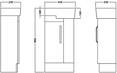 Technical image of Ultra Carlton Cloakroom Vanity Unit (Left Handed, White). 410x850x270mm.