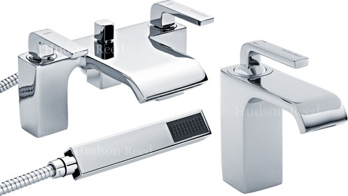 Larger image of Hudson Reed Carma Waterfall Basin & Bath Shower Mixer Tap Set.