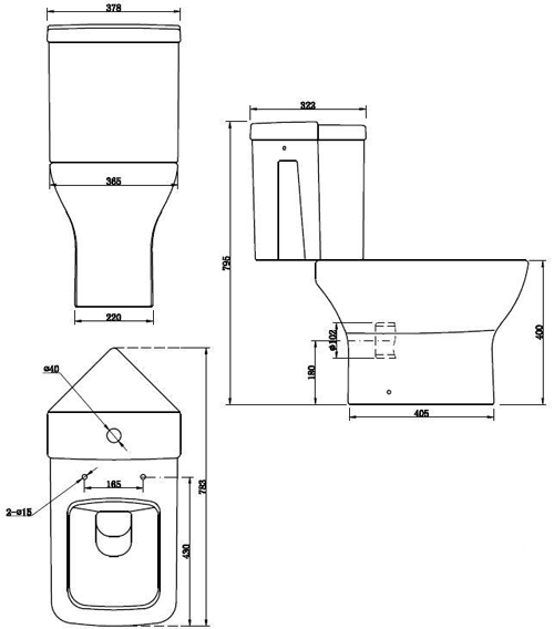 Technical image of Premier Carmela Corner Toilet With Corner Basin & Full Pedestal.