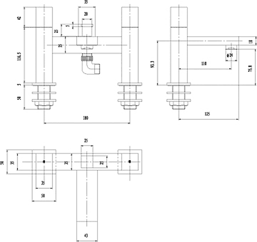 Technical image of Hudson Reed Carmen Basin & Bath Shower Mixer Tap Set (Free Shower Kit).