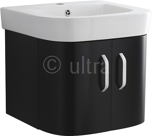 Larger image of Ultra Carlton Wall Hung Vanity Unit With Ceramic Basin (Black). 500x450mm.