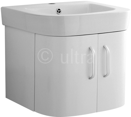 Larger image of Ultra Carlton Wall Hung Vanity Unit With Ceramic Basin (White). 500x450mm.