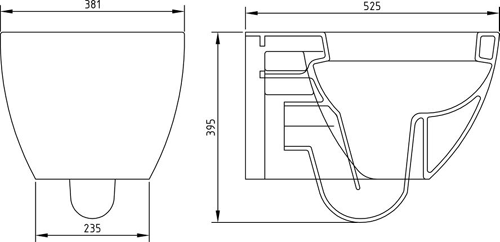 Technical image of Hudson Reed Ceramics Wall Hung Toilet Pan & Soft Close Seat.