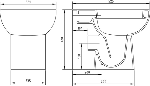 Technical image of Hudson Reed Ceramics Back to Wall Toilet Pan (BTW).