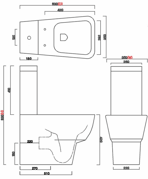 Technical image of Hudson Reed Ceramics Flush To Wall Toilet Pan, Cistern & Soft Close Seat.