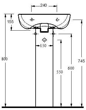 Technical image of Ultra Hobart Basin & Full Pedestal (1 Tap Hole, 450mm).